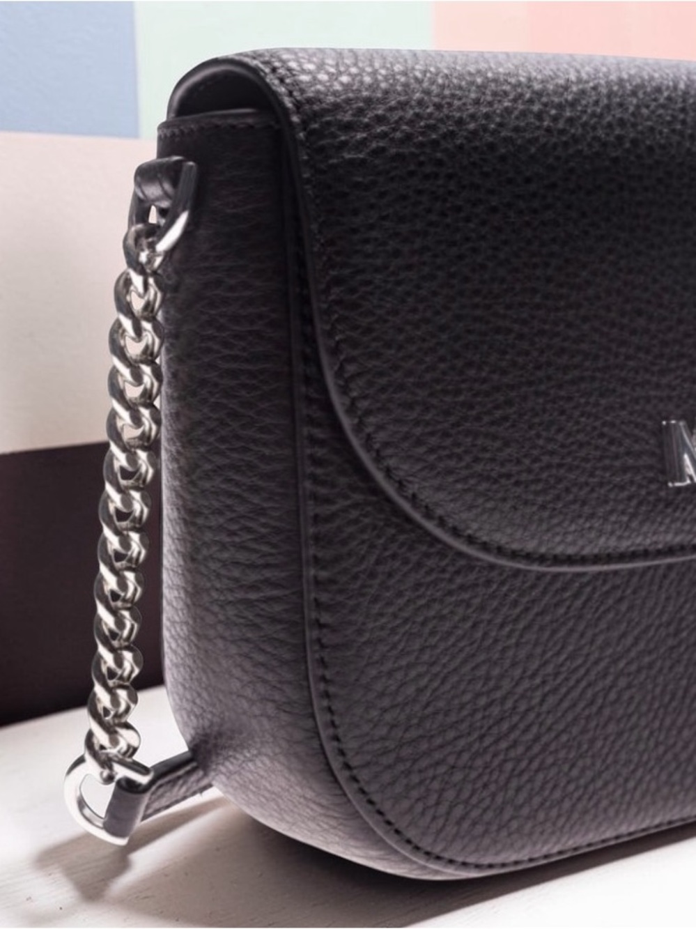 Michael Kors Mott Black Pebbled Leather Saddle Crossbody - Picture 4 of 14